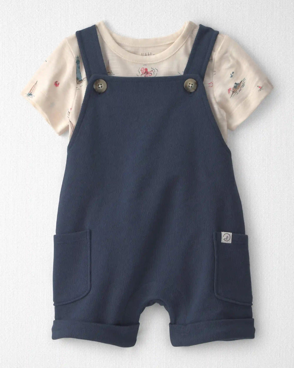 Baby 2-Piece Organic Cotton Shortall Set in Coastal Vacation