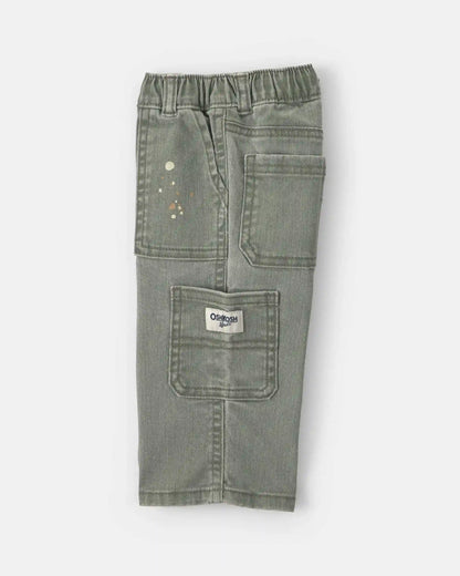 Baby Boy Splatter Paint Wide-Leg Carpenter Pants - Green