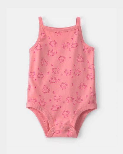 Baby Girl Crab Sleeveless Graphic Bodysuit - Coral