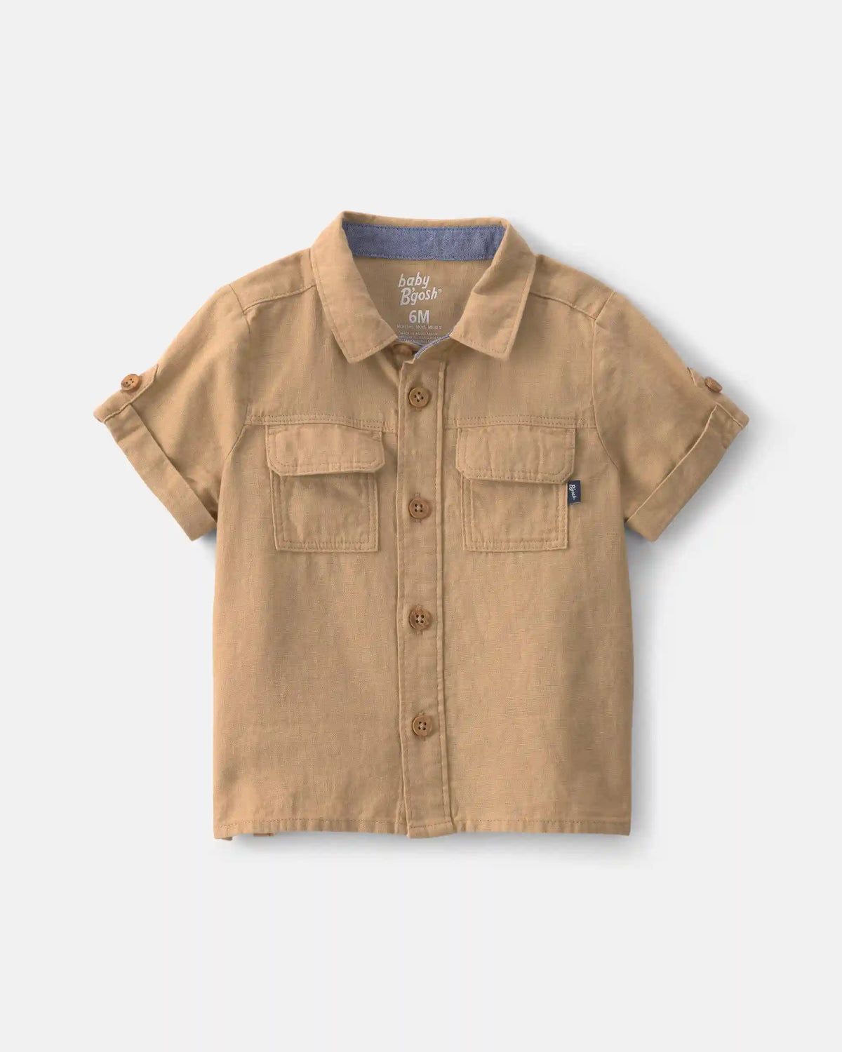 Baby Boy Linen Short-Sleeve Button-Down Shirt - Khaki