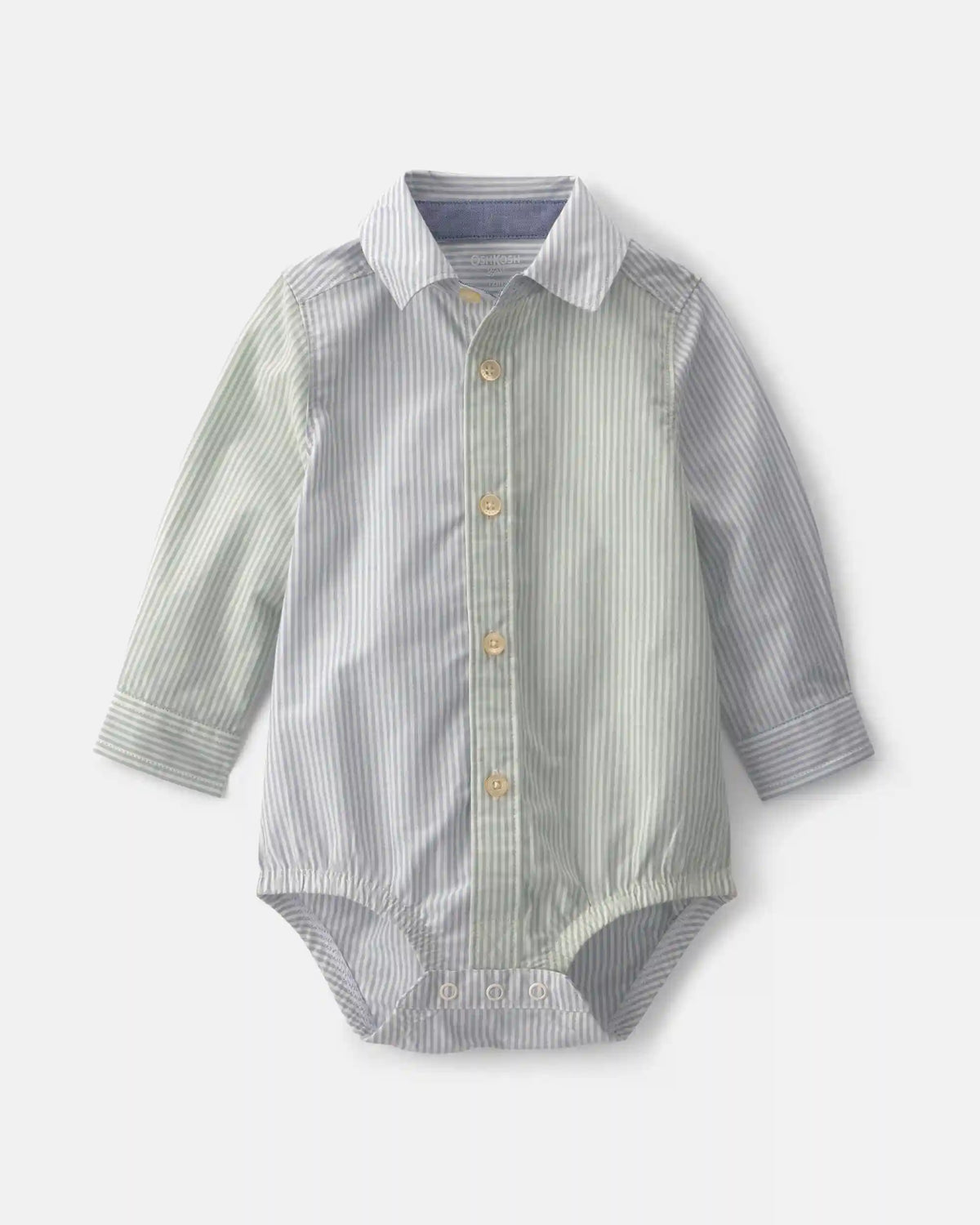 Baby Boy Poplin Long-Sleeve Button-Down Bodysuit - Blue/Green
