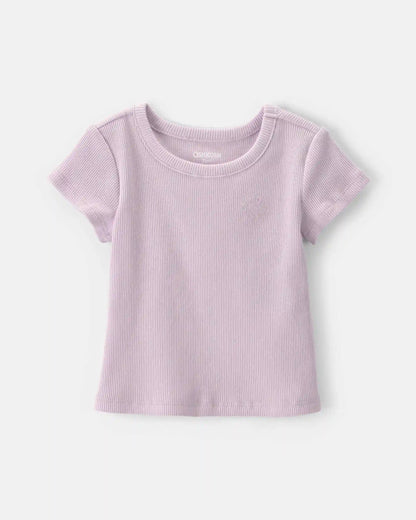 Baby Girl Logo Embroidered Ribbed Tee - Purple
