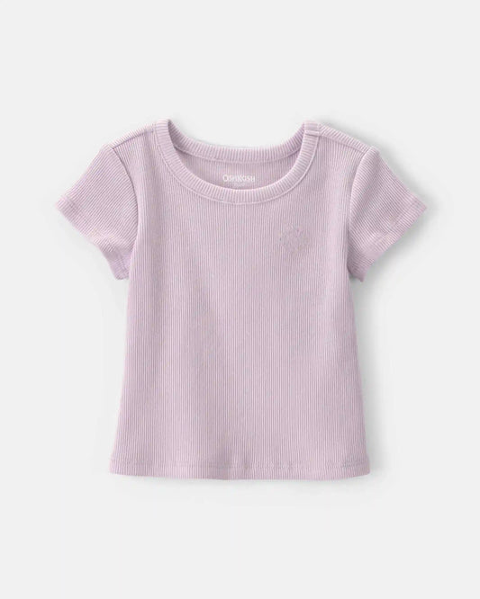 Baby Girl Logo Embroidered Ribbed Tee - Purple