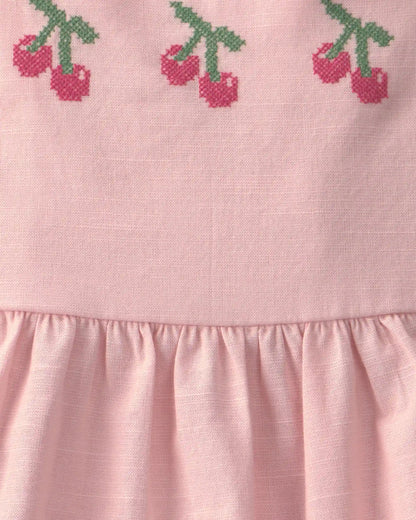 Baby Girl Cherry Short-Sleeve Dress - Pink