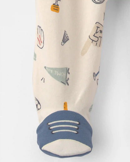 Baby Boy Sports 2-Way Zip Sleep & Play Pajamas - Ivory