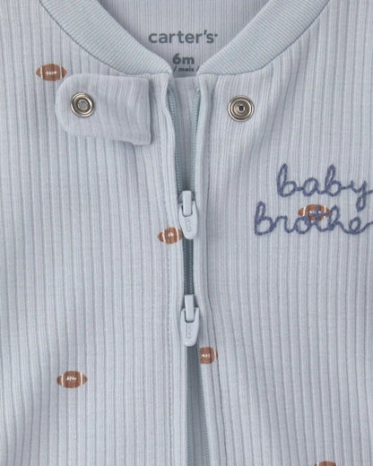 Baby Boy 'Baby Brother' Cotton 2-Way Zip Sleep & Play Pajamas - Blue