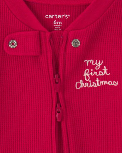 Baby 'My First Christmas' Cotton Thermal Sleep & Play Pajamas - Red