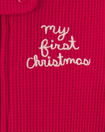 Baby 'My First Christmas' Cotton Thermal Sleep & Play Pajamas - Red