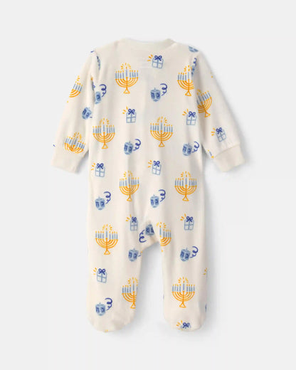 Baby Hanukkah 2-Way Zip DreamPlush Sleep & Play Pajamas - Cream
