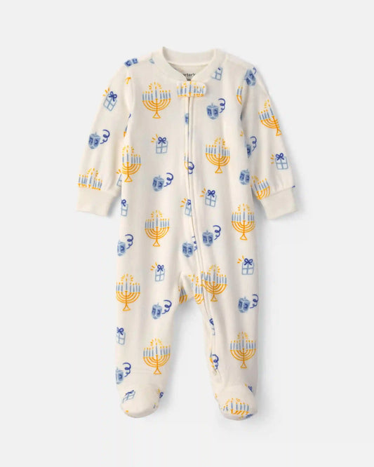 Baby Hanukkah 2-Way Zip DreamPlush Sleep & Play Pajamas - Cream