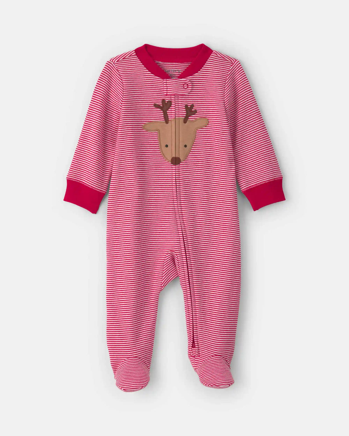 Baby Reindeer 100% Cotton 2-Way Zip Sleep & Play Pajamas - Red