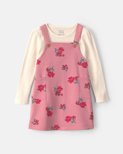 Baby Girl Floral French Terry Long-Sleeve Dress Set - Pink/Cream