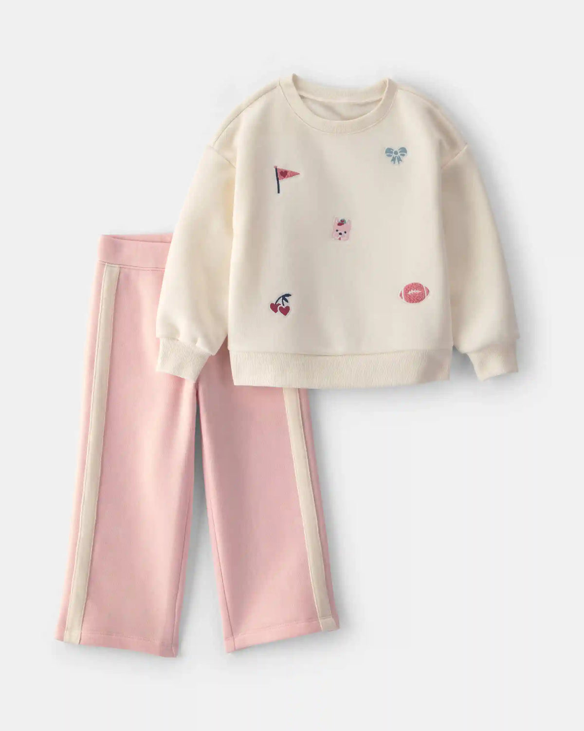 Baby Girl 2-Piece Varsity Fleece Sweatshirt & Pant Set - Cream/Pink