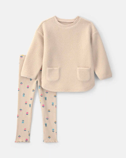 Baby Girl 2-Piece Floral Fleece Sweatshirt & Pant Set - Cream