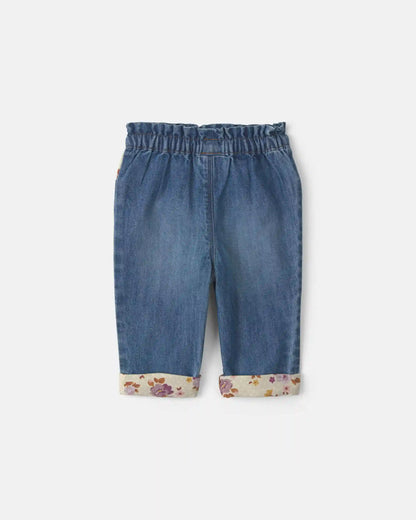 Baby Girl Floral Patch Denim Pull-On Jeans - Light Wash