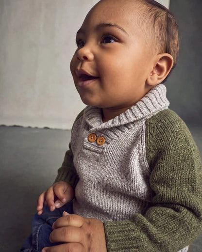 Baby Boy Color Block Sweater - Grey/Green