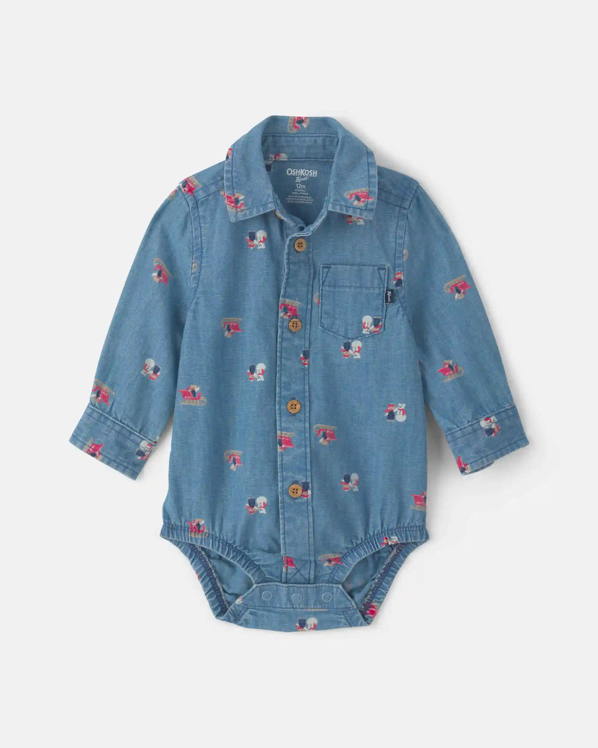 Baby Boy Snowman Chambray Long-Sleeve Bodysuit - Blue