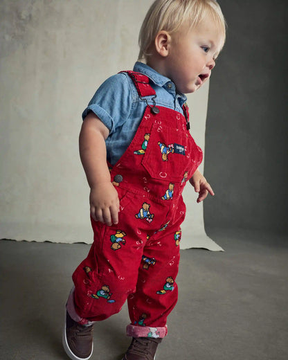 Baby Bear Corduroy Overalls - Red