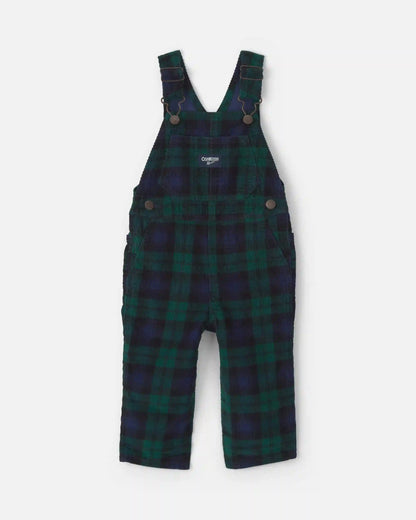 Baby Boy Plaid Corduroy Overalls - Navy Blue/Green