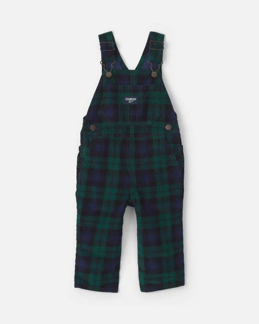 Baby Boy Plaid Corduroy Overalls - Navy Blue/Green
