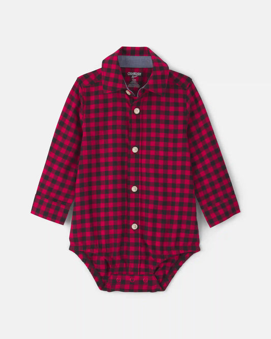 Baby Boy Buffalo Check Long-Sleeve Bodysuit - Red/Black