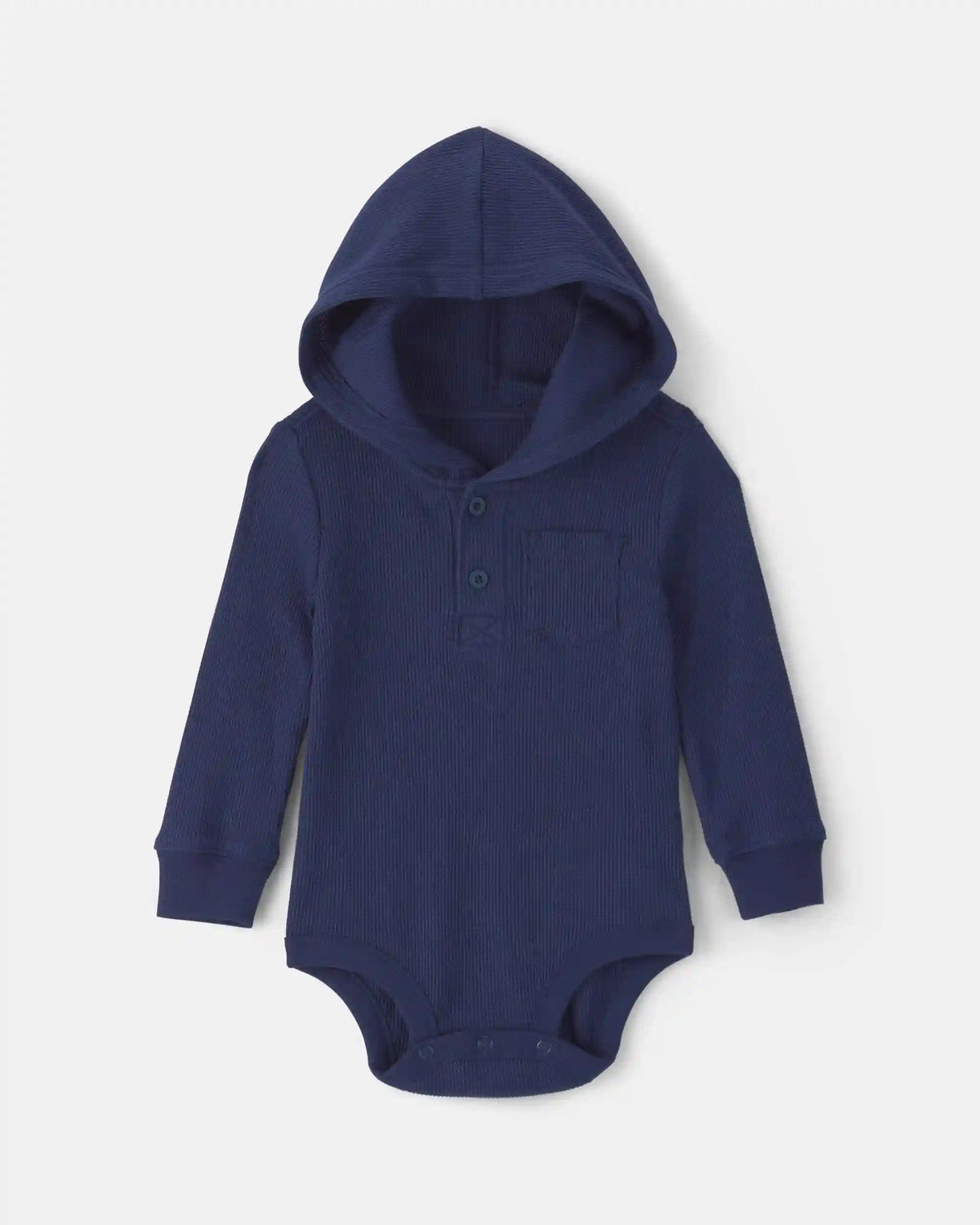 Baby Boy Thermal Long-Sleeve Hooded Bodysuit - Navy Blue