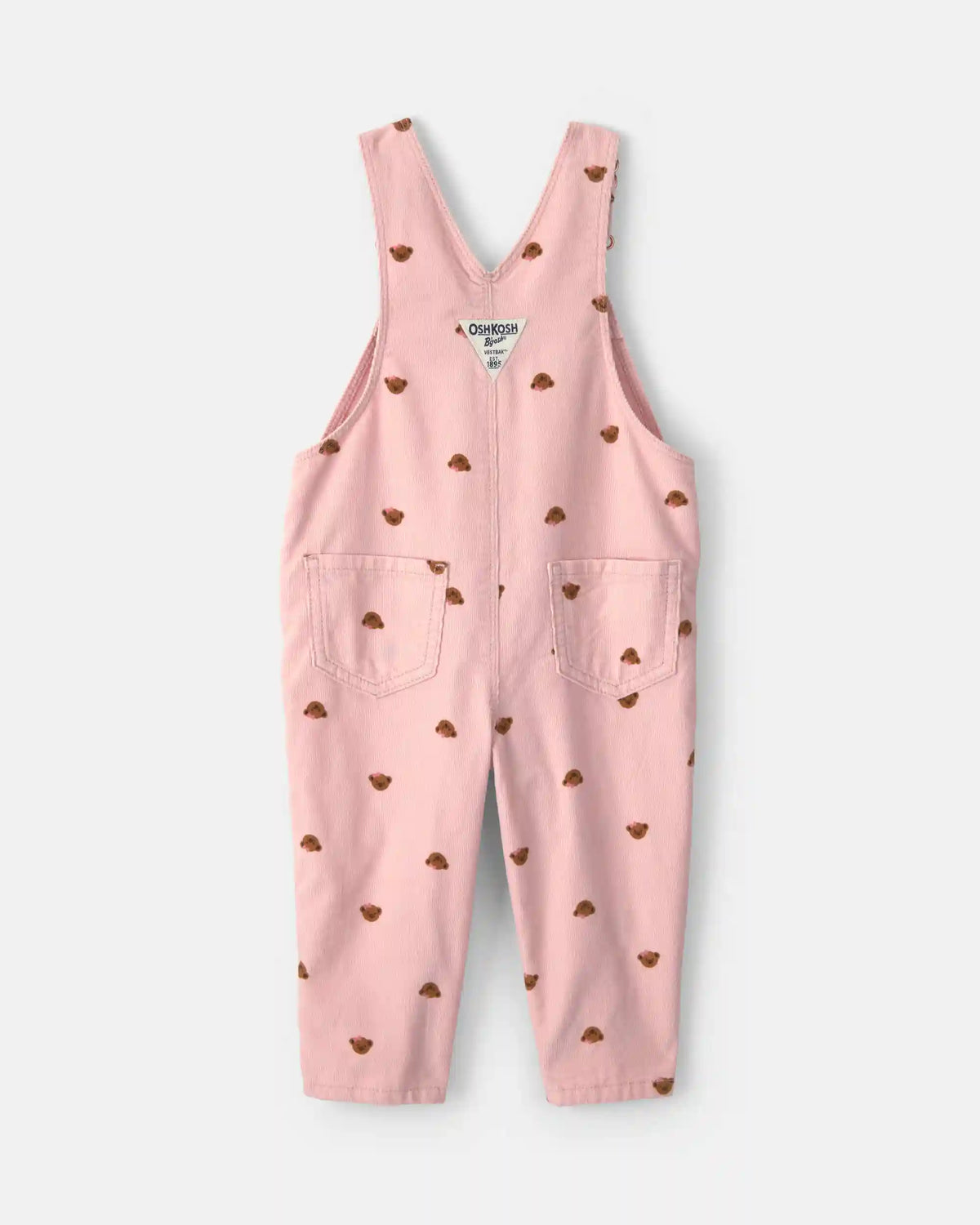 Baby Girl Bear Corduroy Overalls - Pink