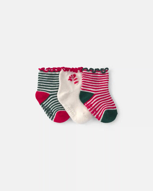 Baby Girl 3-Pack Christmas No Show Socks