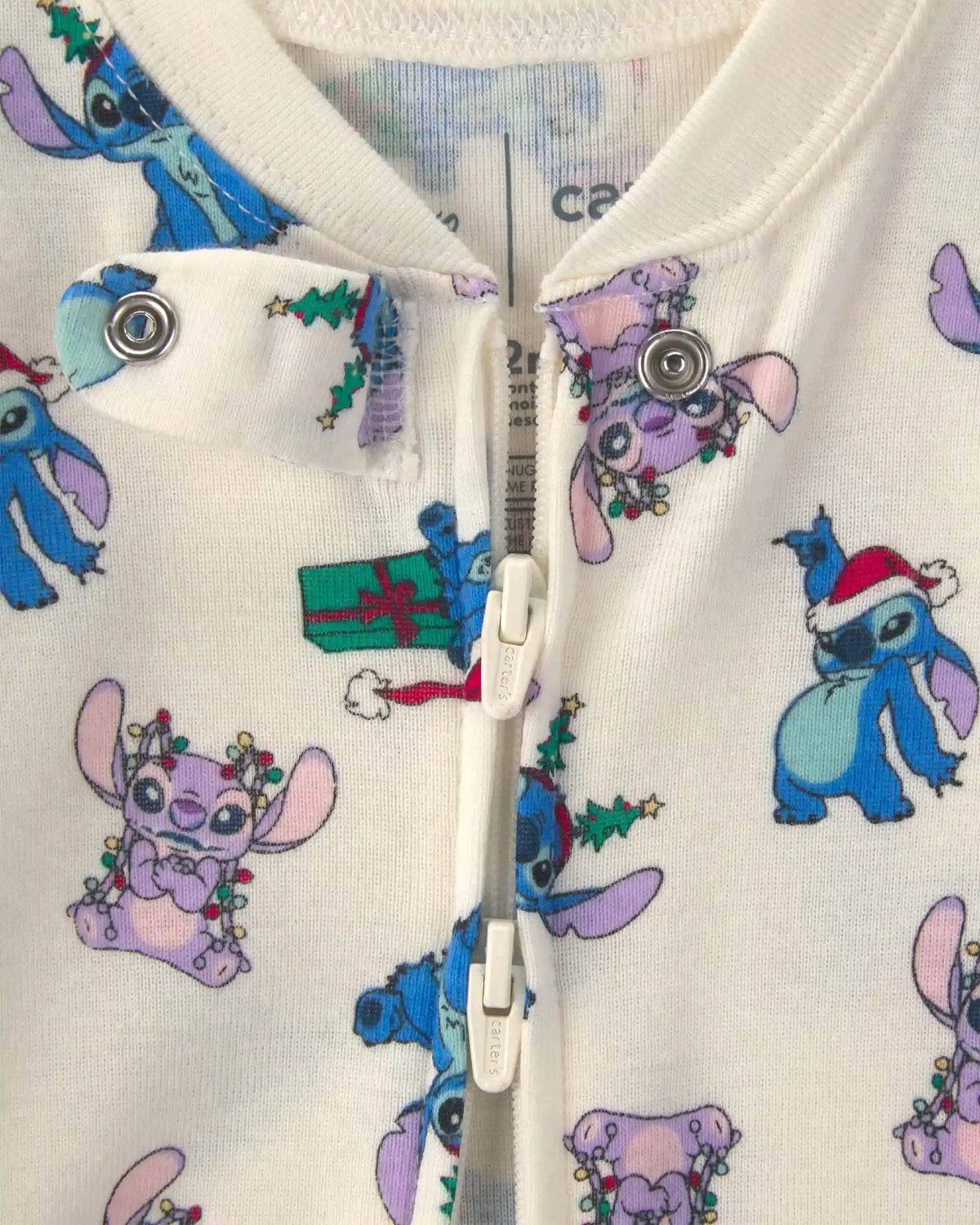 Baby 1-Piece Disney© Stitch Christmas 2-Way Zip 100% Cotton Snug Fit Footed Pajama - Ivory