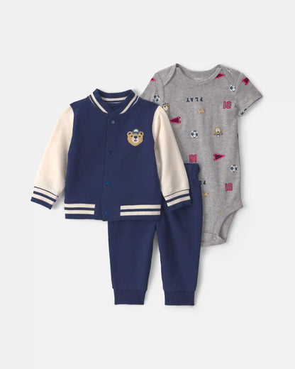Baby Boy 3-Piece Bear Sports French Terry Layering Set - Navy