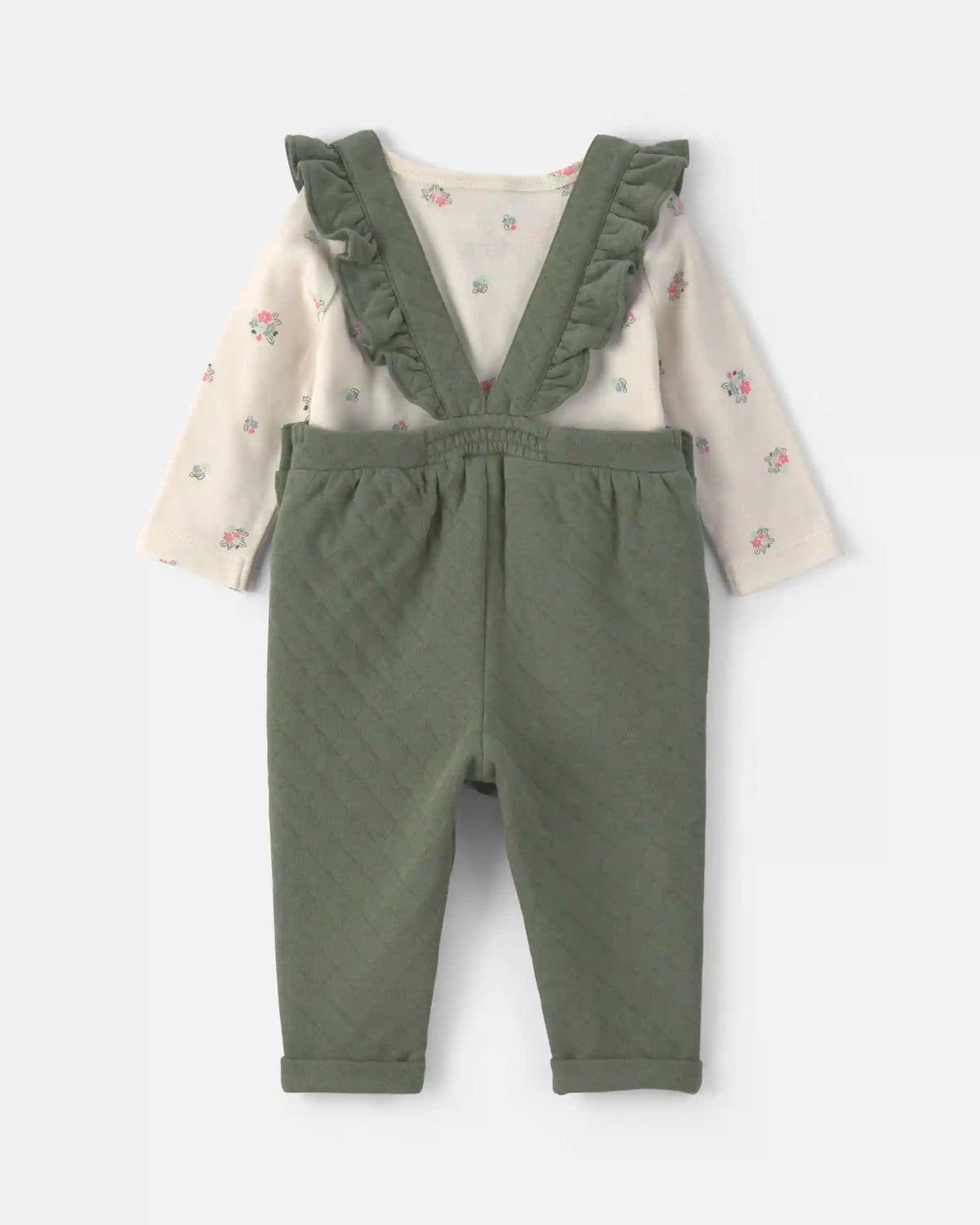 Baby Girl 2-Piece Quilted Overall Set - Olive Green