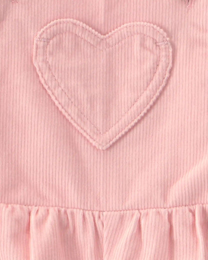 Baby Girl 2-Piece Heart Corduroy Overall Set - Pink
