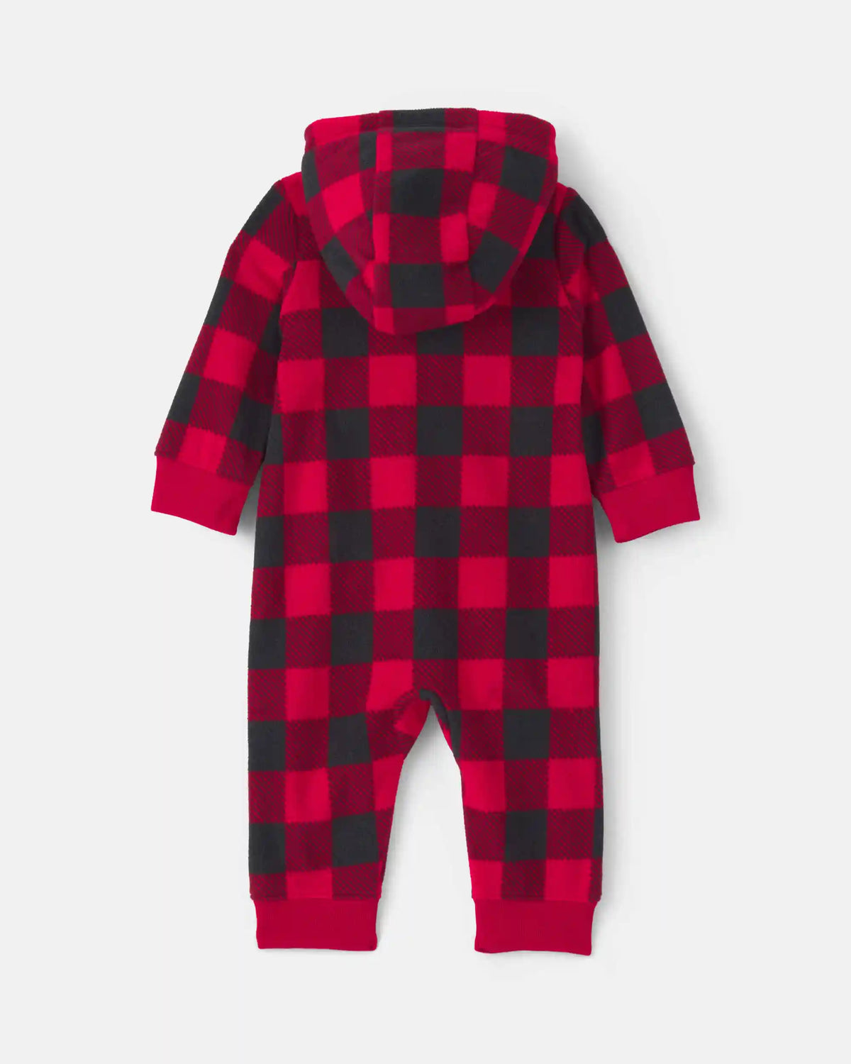 Baby Boy Buffalo Check Fleece Long-Sleeve Jumpsuit - Red/Black