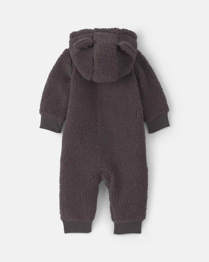 Baby Boy Dog Teddy Fleece Long-Sleeve Jumpsuit - Grey
