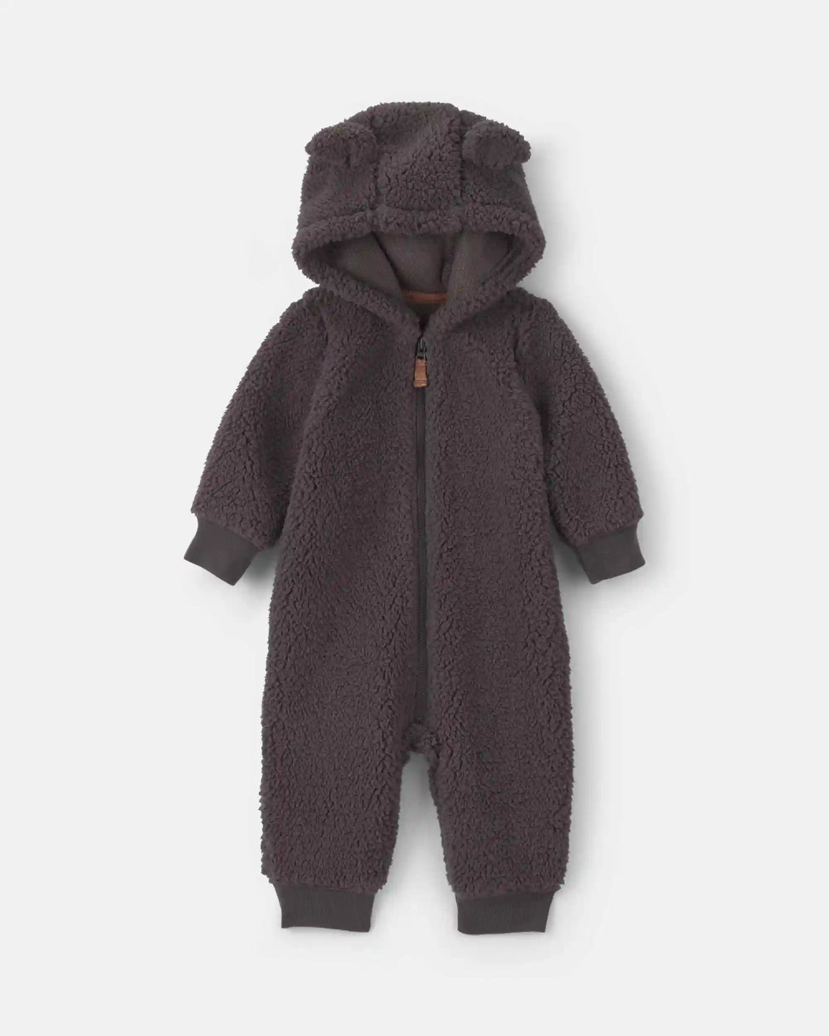 Baby Boy Dog Teddy Fleece Long-Sleeve Jumpsuit - Grey