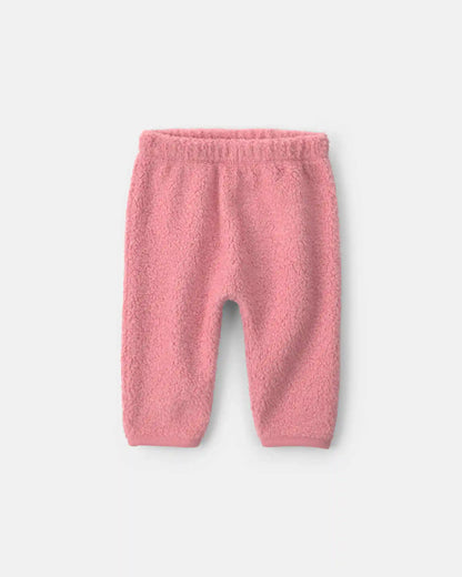Baby Girl 2-Piece Bear Teddy Fleece Long-Sleeve Bodysuit & Pant Set - Pink