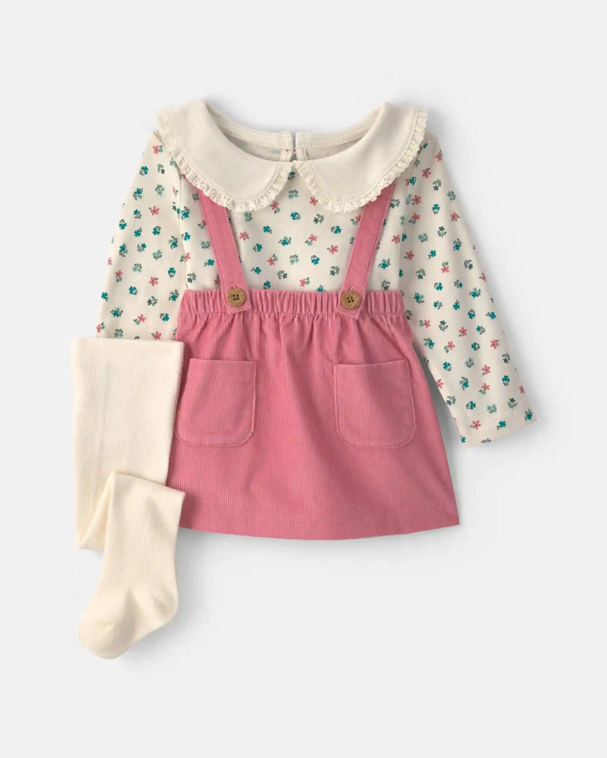 Baby Girl 3-Piece Floral Corduroy Long-Sleeve Dress Set - Pink/Cream