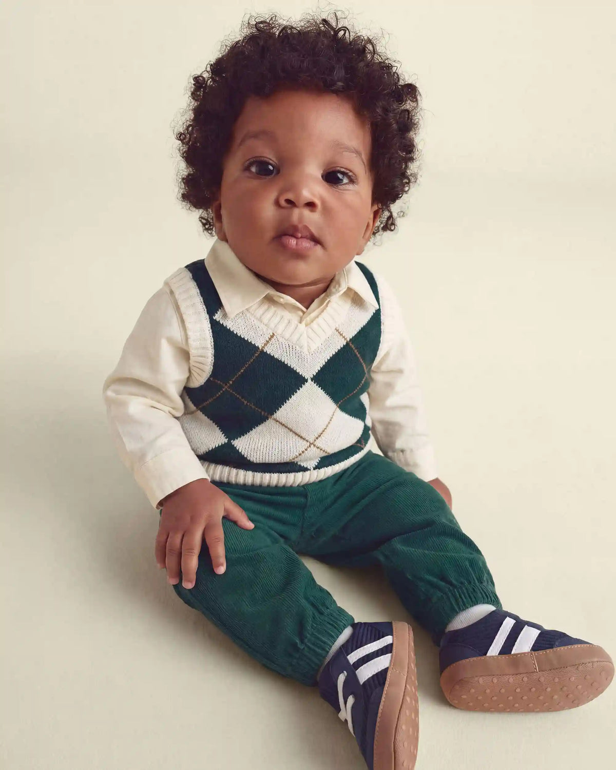 Baby Boy 3-Piece Argyle Layering Set - Green/Cream