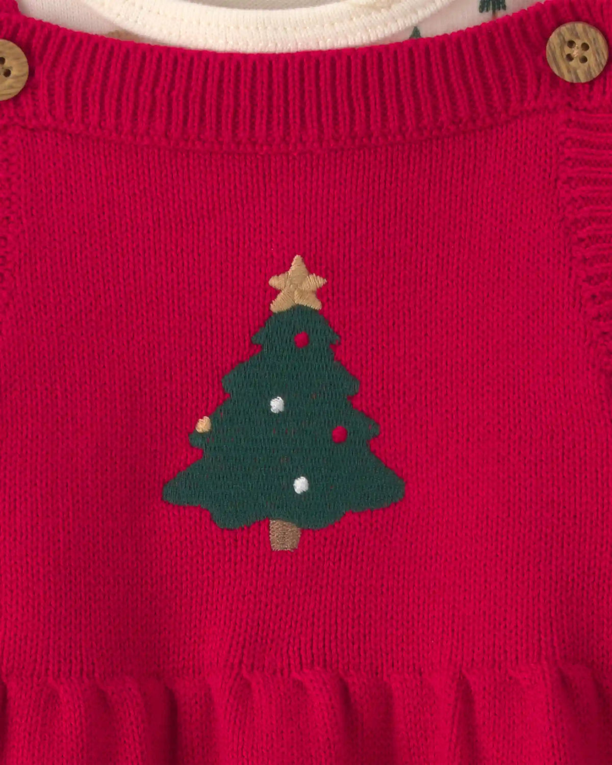 Baby Girl 3-Piece Christmas Tree Long-Sleeve Sweater Dress Set - Red/Cream