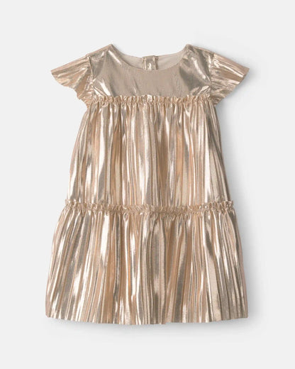 Baby Girl Metallic Crinkle Short-Sleeve Dress - Gold