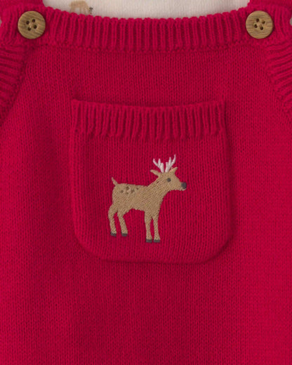 Baby Boy 2-Piece Reindeer Long-Sleeve Sweater Overall Set - Red/Cream