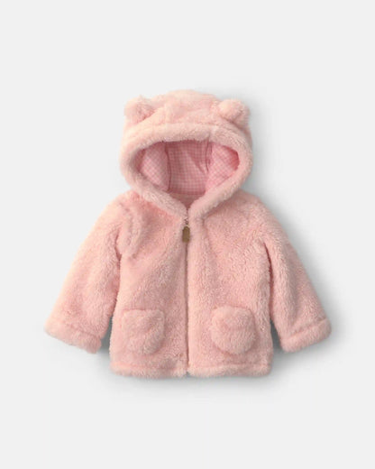 Baby Girl Bear Teddy Fleece Zip-Up Hoodie - Pink