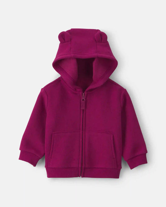 Baby Girl Bear Fleece Zip-Up Hoodie - Maroon