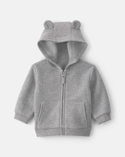 Baby Boy Bear Fleece Zip-Up Hoodie - Grey