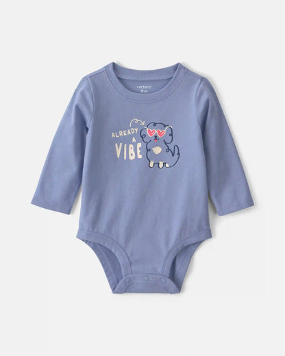 Baby Girl 'Already A Vibe' Dog Long-Sleeve Graphic Bodysuit - Blue