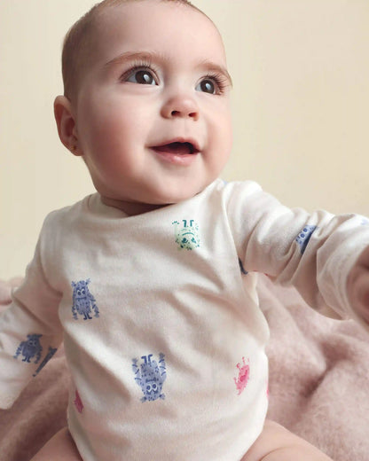 Baby Girl Monster Long-Sleeve Graphic Bodysuit - Cream