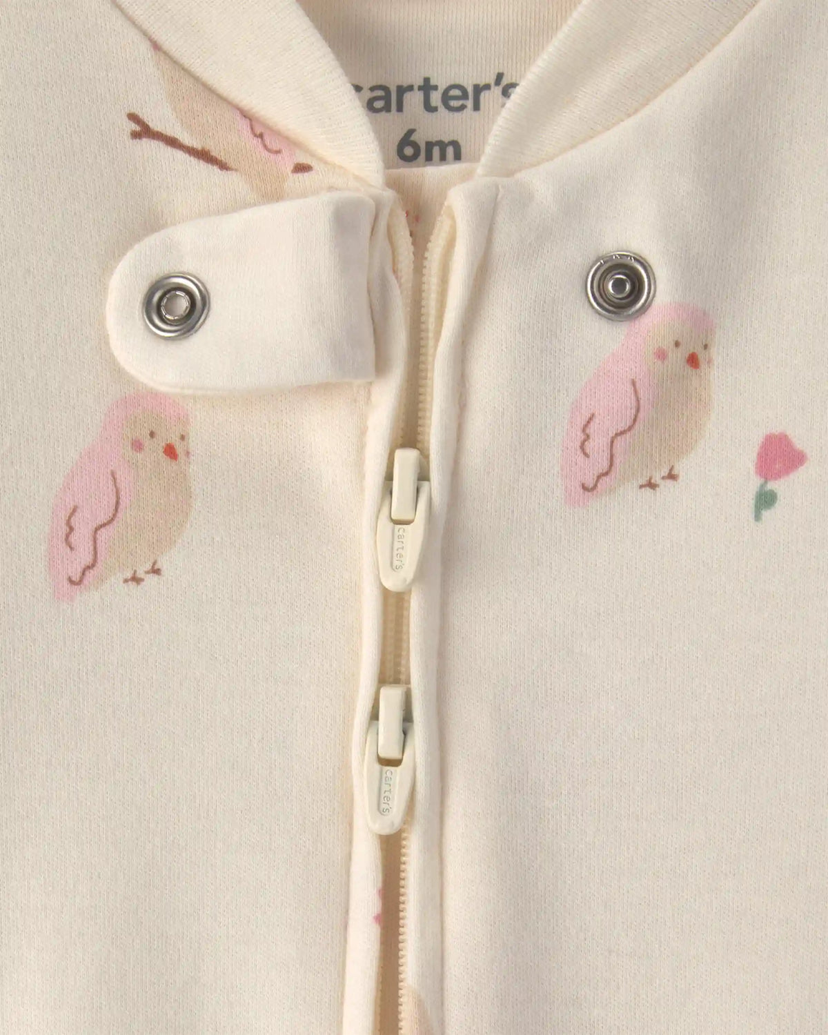 Baby Girl Owl 100% Cotton 2-Way Zip Sleep & Play Pajamas - Cream