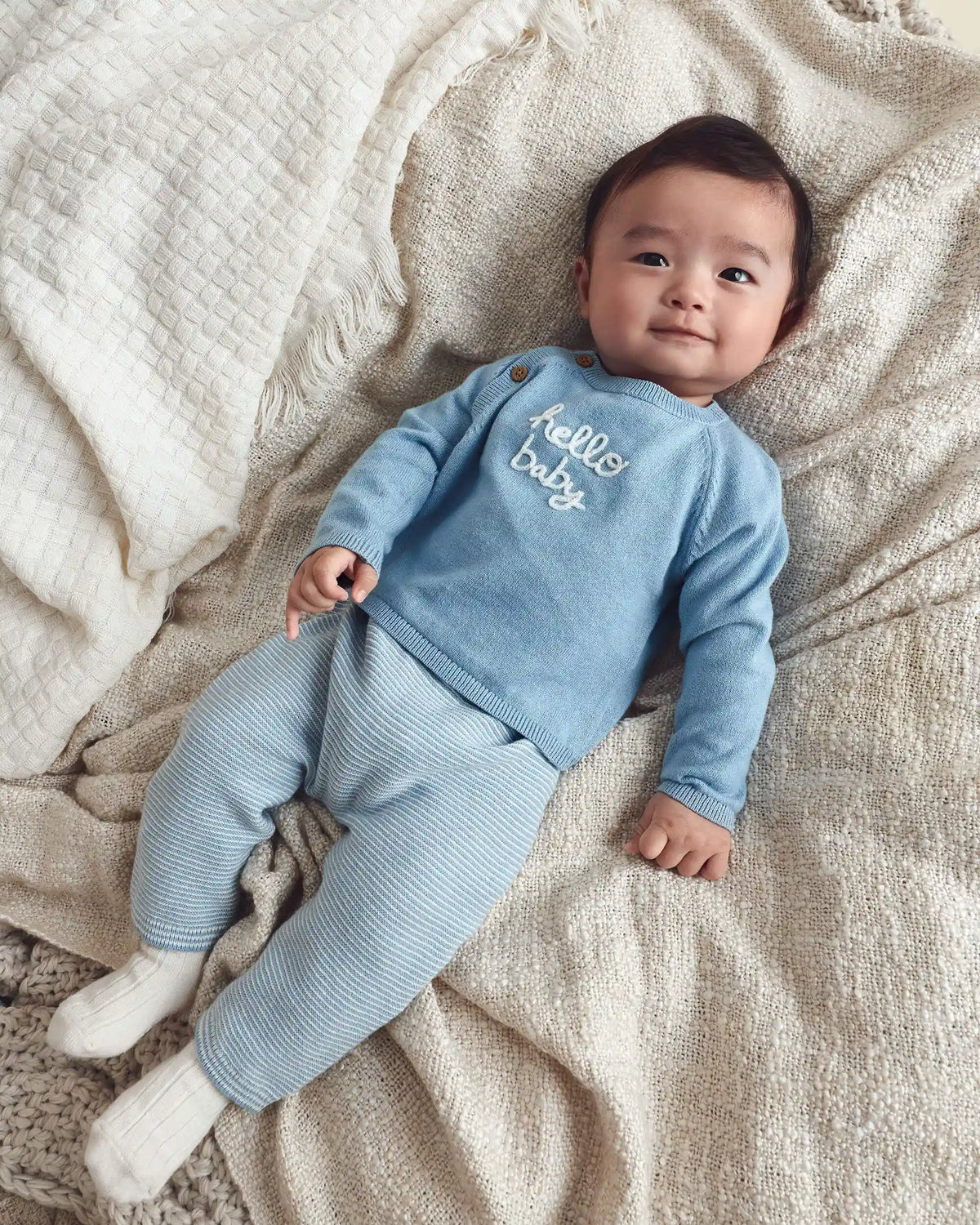 Baby Boy 2-Piece 'Hello Baby' Long-Sleeve Top & Pant Set - Blue