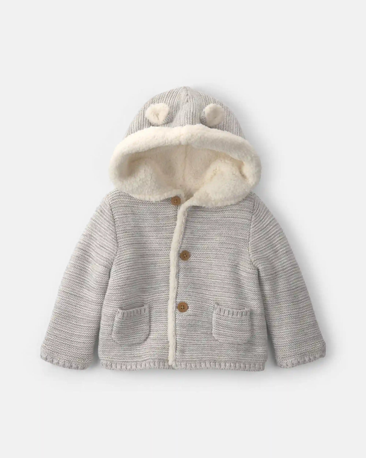 Baby Bear Sweater Knit Hooded Jacket - Grey