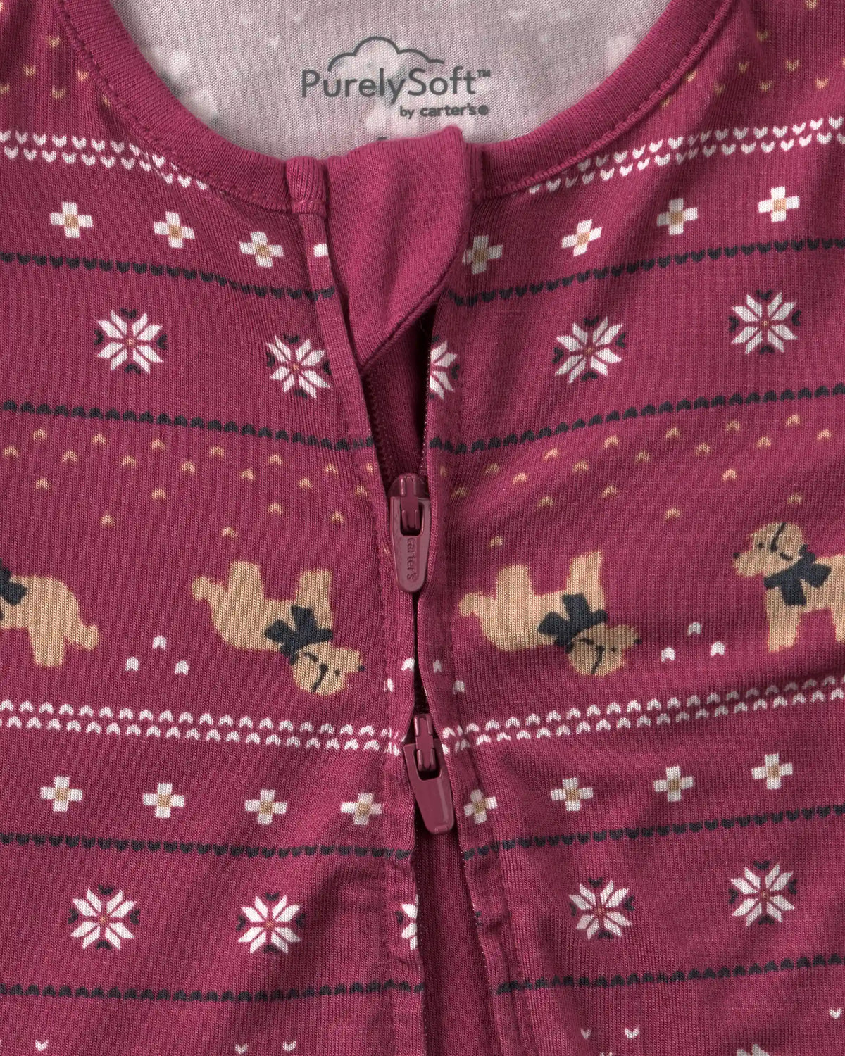 Baby Fair Isle PurelySoft™ 2-Way Zip Sleep & Play Pajamas - Burgundy